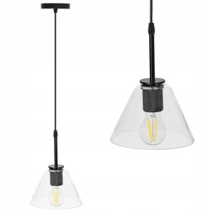 Lampa Wisząca Szklana Stożek Czarna Nowoczesna