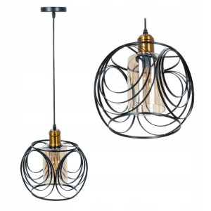 Lampa Wisząca Szklana Metalowa Czarna Złota Szkło