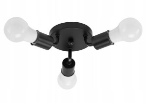 Lampa Sufitowa Plafon Loft Czarna 3 Ramiona Black