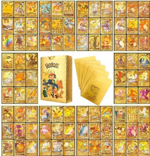 Złote Karty Pokemon Zestaw 55szt Kolekcjonerskie