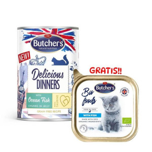 BUTCHER'S Delicious Dinners z rybą morską kawałki w galaretce 400g (kot) +