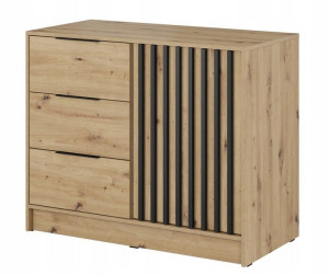 Komoda 105 cm dąb artisan + czarne lamele NELL