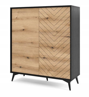 Wysoka komoda czarna + dąb jodełka 104 cm loft DM