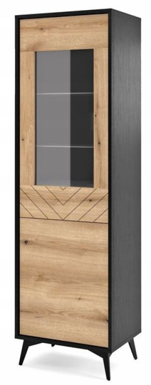 Witryna czarna +dąb frezowana jodełka 54cm loft DM