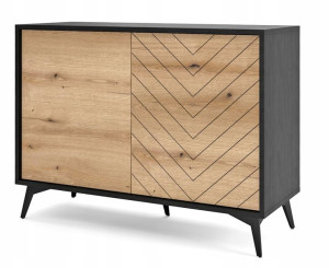 Komoda 104cm dąb frezowana jodełka +czarny loft DM