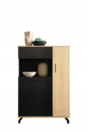 Witryna 90 cm czarna+ dąb + metal nóżki loft MAD6