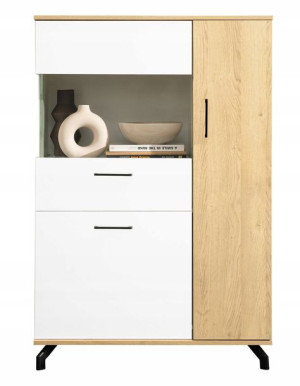 Witryna 90 cm biała + dąb + czarne nóżki loft MAD6