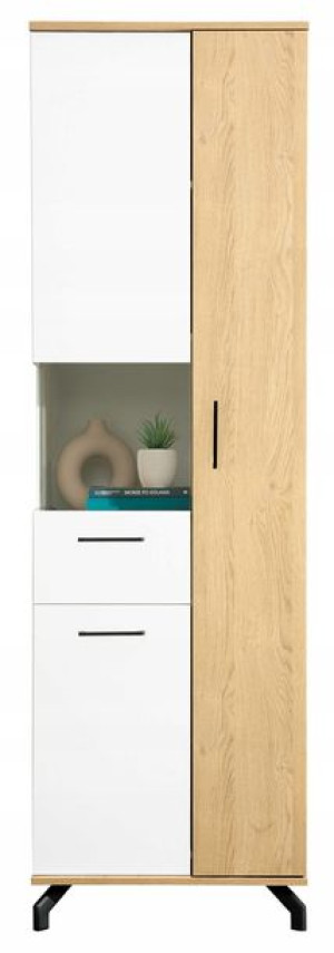Witryna 60 cm biała + dąb + czarne nóżki loft MAD3