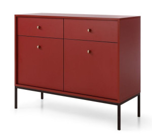 Komoda 104 cm 2 szuflady bordowa metalowe nogi MON