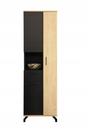 Witryna 60cm czarna + dąb + czarne nóżki loft MAD3