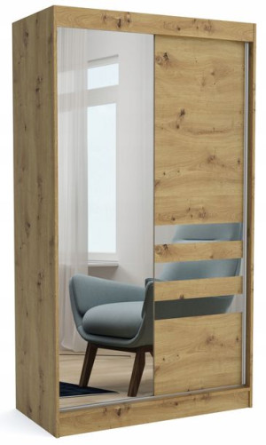 Szafa przesuwna 120 cm dąb artisan lustra paski ML