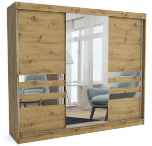 Szafa duża przesuwna 250 cm dąb artisan lustra ML