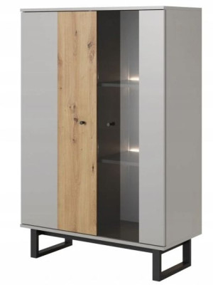 Witryna loft 90 cm szara + dąb artisan +czarny AV2