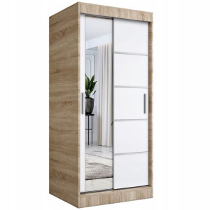 Szafa przesuwna 90 cm sonoma + biała + lustro MKP