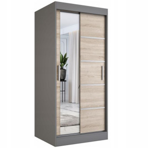 Szafa przesuwna 90 cm antracyt +sonoma +lustro MKP