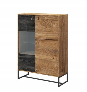 Witryna loft metalowe nogi 93 cm dąb + czarna DA4