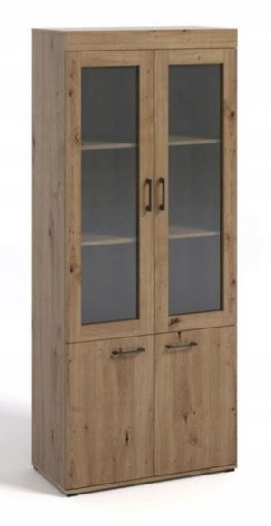 Witryna ze szkłem 80 cm dąb artisan półki D-6
