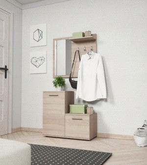 Garderoba lustro 80 cm dąb sonoma wieszaki półki