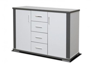Komoda biała grafit 134 cm 4 szuflady 2 drzwi G-2