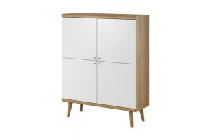 Komoda 107 cm drewniane nóżki biała + dąb PR-9