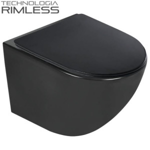 Czarna miska WC rimless bezkołnierzowa +deska soft-close Slim DELOS