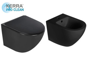 Czarna miska WC rimless 48,5x37x33cm/18 cm +deska soft-close Slim + Bidet