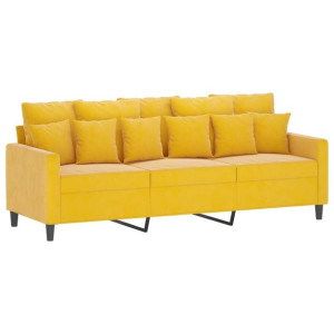 Sofa 3-osobowa, żółty, 180 cm, tapicerowana aksamitem