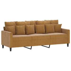 Sofa 3-osobowa, brązowa, 180 cm, tapicerowana aksamitem