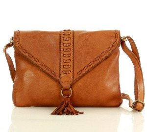 MARCO MAZZINI Włoska torebka clutch boho ze skóry naturalnej brąz camel