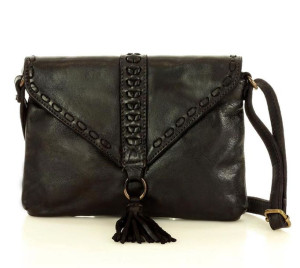 MARCO MAZZINI Włoska torebka clutch boho ze skóry naturalnej czarna