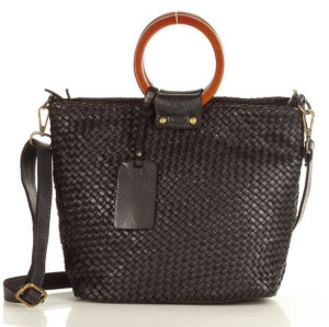 Torebka pleciona skóra pelle intrecciato crossbody z rączką z bambusa - MAR