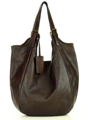 Torebka skórzana damska classic handmade shopping bag - MARCO MAZZINI ciemn