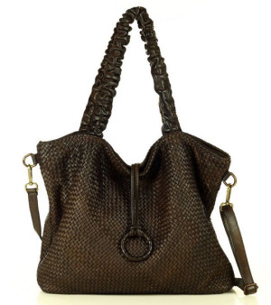 Torba damska shopper XXL wyplatana skóra decor handles - MARCO MAZZINI ciem