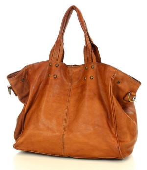 Marco Mazzini Torebka designerska shopper bag vera pelle skóra brąz karmel