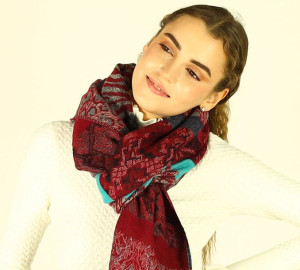 Stylowy szal damski ze wzorem MAZZINI bordo