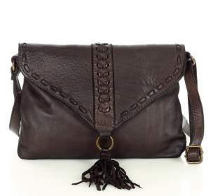 MARCO MAZZINI Włoska torebka clutch boho ze skóry naturalnej brąz caffe