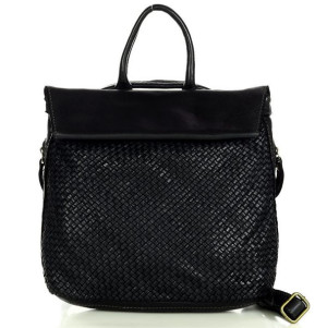 Torebko plecak skórzany pleciony z kieszniami genuine leather - MARCO MAZZI