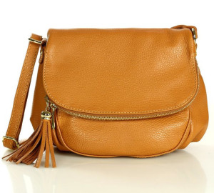 Torebka ze skóry półokrągła leather saddle bag - MARCO MAZZINI dollaro brąz