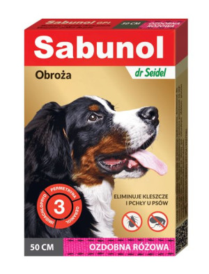 OBROŻA DLA PSA ozdobna różowa przeciw kleszczom i pchłom - SABUNOL - 50cm