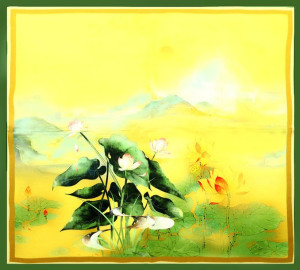 Jadwabna apaszka damska 100% pure silk - MARCO MAZZINI natura zielony