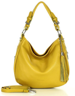 Torebka skórzana na ramię w stylu hobo bag grainy leather - MARCO MAZZINI ż