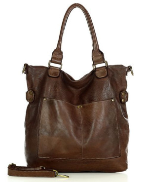 Torebka skórzana XL shopper vintage bag z kieszeniami vera pelle - MARCO MA