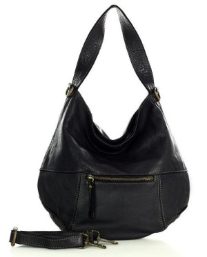 Torebka skórzana z kieszonką hobo bag handmade - MARCO MAZZINI czarny