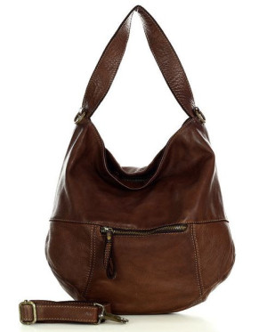 Torebka skórzana z kieszonką hobo bag handmade - MARCO MAZZINI czekoladowy