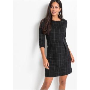 Bonprix Taliowana Sukienka Mini Krata Rękaw 3/4 Wzór Zaszewki 32-34 969953