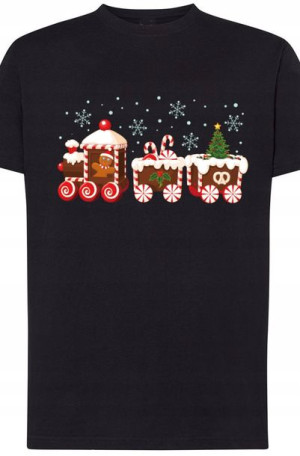 Świąteczny Pociąg Nadruk T-Shirt Męski r.XS