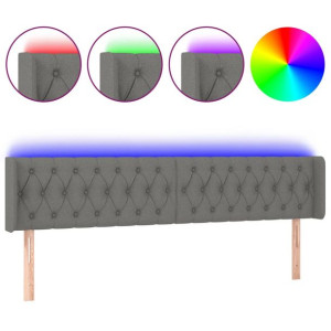 Zagłówek do łóżka z LED, ciemnoszary, 203x16x78/88 cm, tkanina