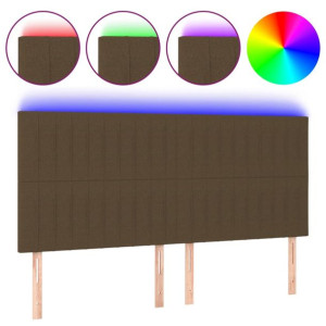 Zagłówek do łóżka z LED ciemnobrązowy 200x5x118/128 cm tkanina