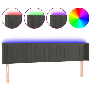 Zagłówek do łóżka z LED, ciemnoszary, 203x16x78/88 cm, aksamit