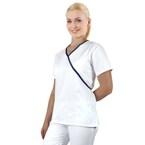 Biała bluza medyczna z lamówką granatową - 50